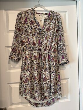 Purple Daniel Rainn Cream Floral Print Shirt Dress Med sz M